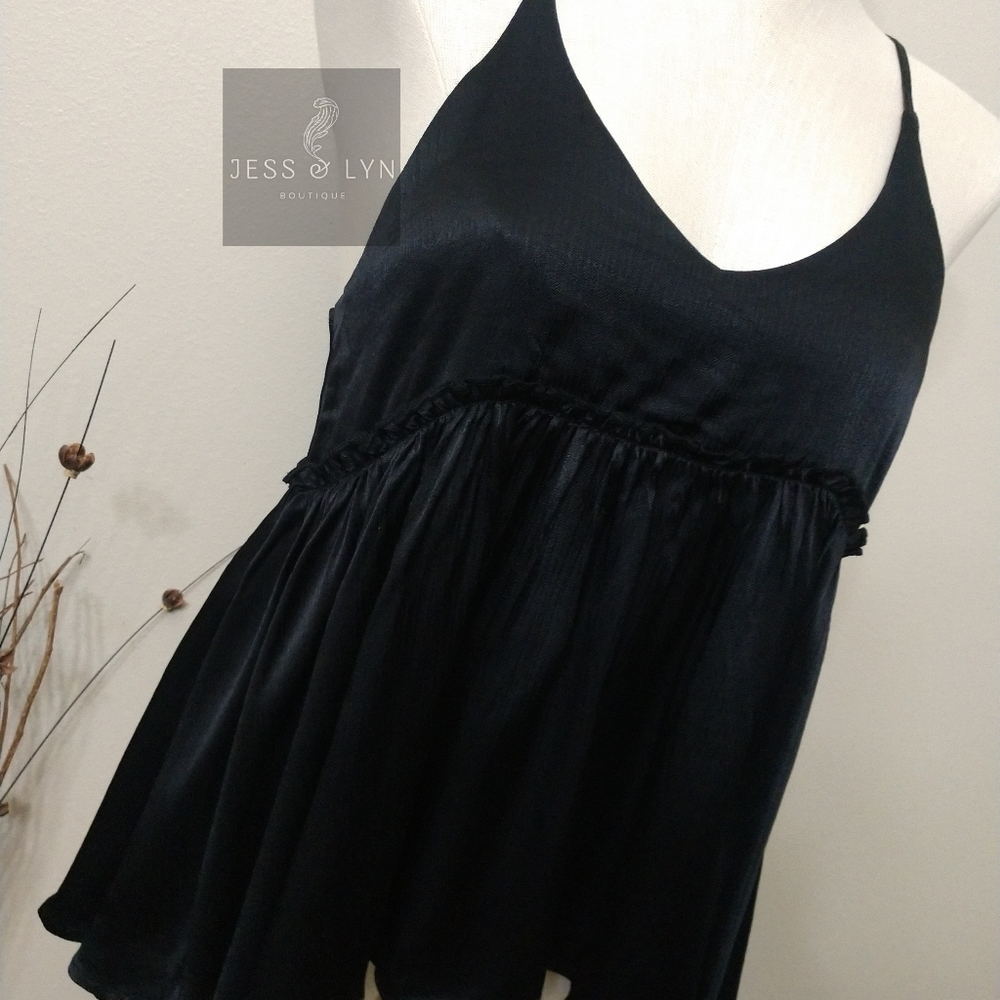 🆕 Black Flowy Babydoll Boho Tank w/Adjustable Straps - Picture 4 of 16